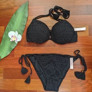Victoria's Secret Gorgeous Black Crochet Swim Set